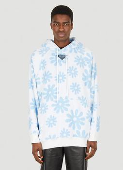 Prada | Floral Fleece Hooded Sweatshirt in Light Blue商品图片,