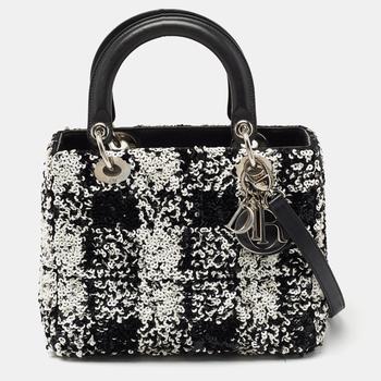 迪奥托特包, Dior | Dior Black/White Sequins and Leather Medium Lady Dior Tote商品图片 