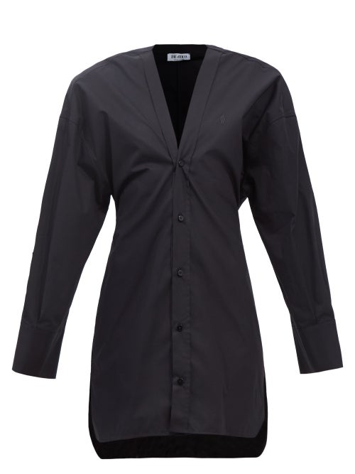 PRIVATE WHITE V.C.评价, The Attico | THE ATTICO 女士黑色拉拉 V 领棉质迷你衬衫连衣裙 221WCA114-C017-100商品图片 独家减免邮费