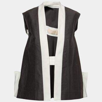 美国Rick Owens, [二手商品] Rick Owens | Rick Owens Darkdust Brown Cotton Asymmetric Hem Contrast Trim Sleeveless Jacket S商品图片 2.6折