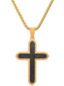 商品18K Goldplated Stainless Steel Carbon Fiber Cross Pendant Necklace图片