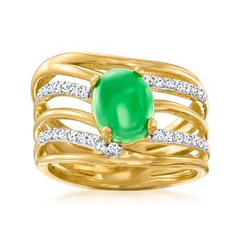 商品Ross-Simons Jade Multi-Row Ring With White Zircon in 18kt Gold Over Sterling图片