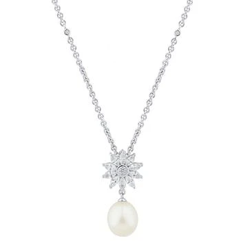 Macy's | Cultured Freshwater Pearl (10 x 8mm) & Cubic Zirconia Starburst 18" Pendant Necklace in Sterling Silver,商家Macy's,价格¥667