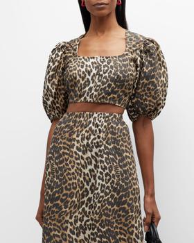 Ganni | Leopard Cropped Zip-Front Blouse商品图片,