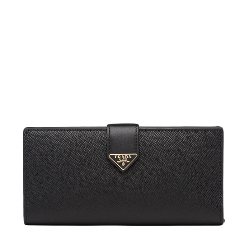 Prada | 【预售3-7天】PRADA/普拉达 22春夏新款 女士大号黑色皮革徽标压纹珐琅金扣长款钱包1MV025_2DYG_F0002商品图片,8折, 包邮包税