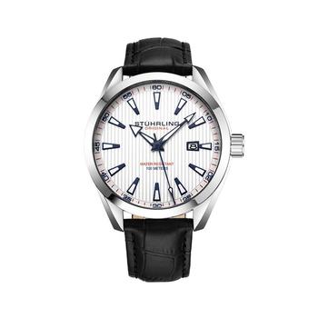 Stuhrling | Men's Black Leather Strap Watch 42mm商品图片,7折