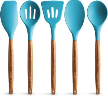 Non-Stick Silicone Cooking Utensils Set with Authentic Acacia Wood Handles (5 Piece)