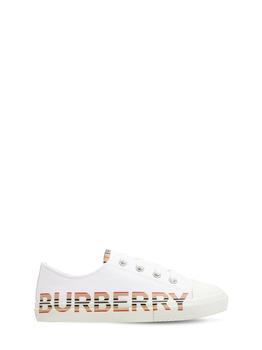 Burberry | Icon Stripe Logo Cotton Lace-up Sneakers商品图片,