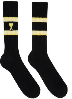 AMI | Black & Yellow Ami De Cœur Socks商品图片,额外8.5折, 独家减免邮费, 额外八五折