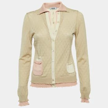 推荐Moschino Cheap and Chic Beige/Pink Perforated Wool Knit Button Front Cardigan M商品