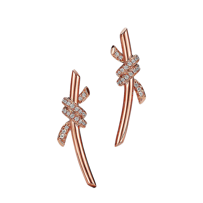 Tiffany & Co.新款, Tiffany & Co. |   Tiffany & Co./蒂芙尼 22春夏新款 Knot系列 18K金 玫瑰金色 镶钻绳结耳钉69526144商品图片 包邮包税