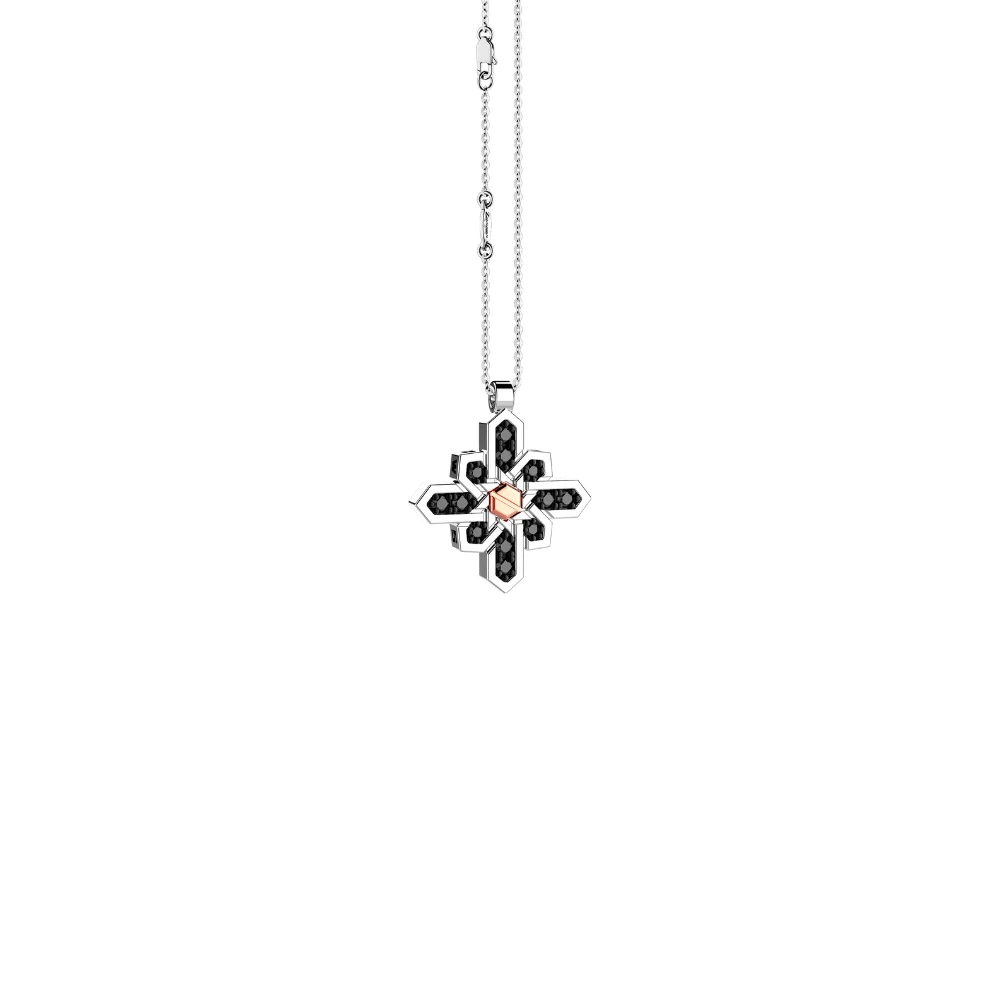 推荐Compass rose silver necklace with 18k rose gold screw and natural stones.商品