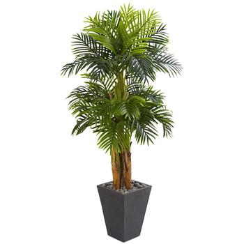 NEARLY NATURAL, NEARLY NATURAL | 5.5' Triple Areca Palm Artificial Tree in Slate-Finish Ceramic Planter商品图片 6.9折