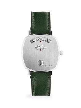 Gucci | Grip Stainless Steel & Green Leather Strap Watch商品图片,