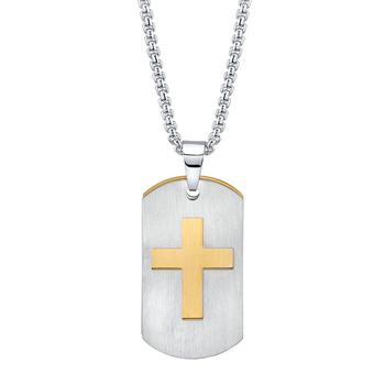 推荐Double Tag Cross Pendant Necklace in Stainless Steel, 24" Chain商品