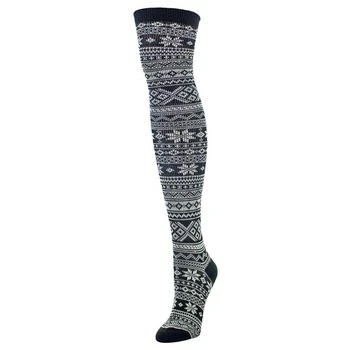 Memoi | Women's Snow Flakes Stripes Over The Knee Socks 