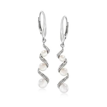 Ross-Simons | Ross-Simons 3.5-5mm Cultured Pearl and . Diamond Drop Earrings in Sterling Silver商品图片,6.8折