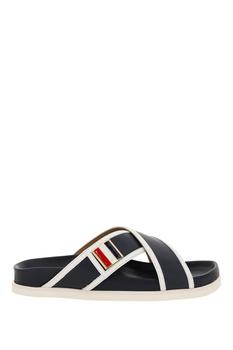thom browne鞋, Thom Browne | Thom browne leather slides with tricolour buckle商品图片 