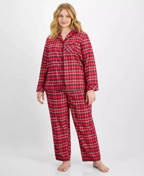 Charter Club | Plus Size Cotton Flannel Printed Pajama Set, Created for Macy's,商家Macy's,价格¥358