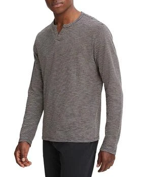 Vince | Cotton Textured Stripe Long Sleeve Split Neck Tee 6.9折