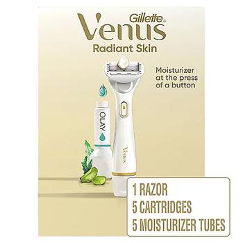 推荐Venus Radiant Skin Womens razor, Seaweed & Aloe Olay moisturizer, 1 razor handle + 5 blade refills + 5 Olay moisturizer refills商品