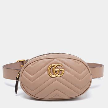 商品Gucci Beige Matelasse Leather GG Marmont Belt Bag图片