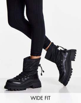 推荐Truffle Collection Wide Fit chunky puffer boots in black商品