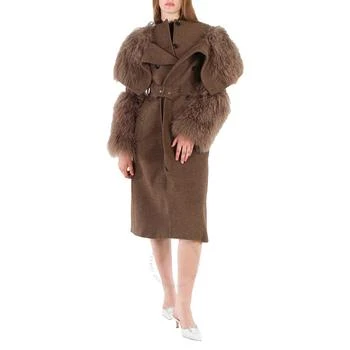 Burberry | Ladies Dark Mahogany Shearling Trim Wool Cashmere Double-Breasted Trench Coat,商家Jomashop,价格¥23003