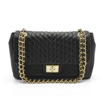 Karl Lagerfeld Paris | Karl Lagerfeld Paris Agyness Black And Gold Leather Shoulder Bag LH7HB446BGD商品图片,5折