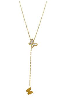 商品14K Yellow Gold Plated Butterfly Lariat Pendant Necklace图片