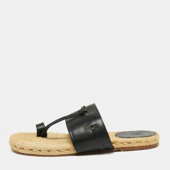 爱马仕鞋, [二手商品] Hermes | Hermes Black Leather Ring Toe Flat Sandals Size 41商品图片 9.8折, 满1件减$100, 满减