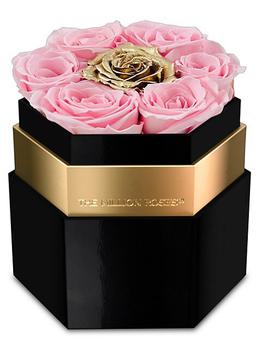 商品The Million Roses | Light Pink & Gold Roses In Hexagon Black Mirror Box,商家Saks Fifth Avenue,价格¥1055图片