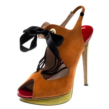 推荐Nicholas Kirkwood Multicolor Suede And Elaphe Python Cut Out Platform Slingback Sandals Size 38商品