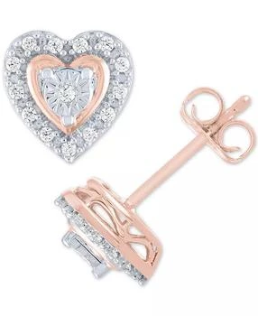 Macy's | Diamond Heart Earrings (1/10 ct. t.w.) in Sterling Silver or Sterling Silver & 14k Rose Gold-Plate,商家Macy's,价格¥293