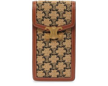 celine triomphe, Celine | Vertical phone pouch in textile with Triomphe and calfskin商品图片 