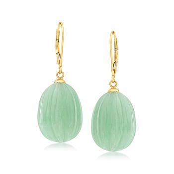 商品Ross-Simons | Ross-Simons Carved Jade Drop Earrings in 14kt Yellow Gold,商家Premium Outlets,价格¥1981图片
