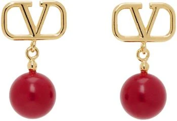 Valentino | Gold VLogo Signature Pearl Earrings,商家Ssense US,价格¥3712
