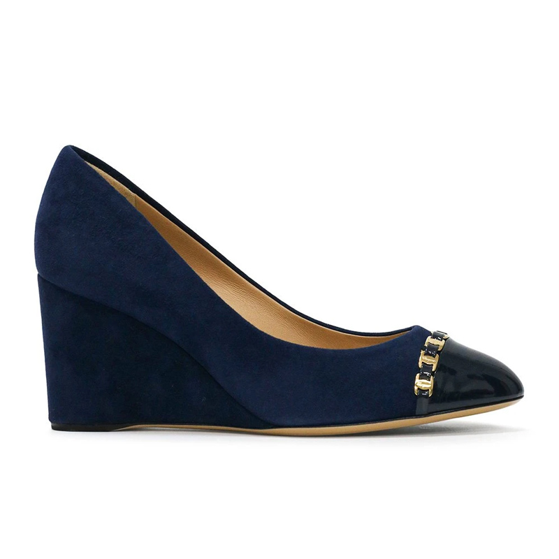 菲拉格慕女鞋板鞋, Salvatore Ferragamo | SALVATORE FERRAGAMO 女士蓝色坡跟鞋 0591372商品图片 独家减免邮费