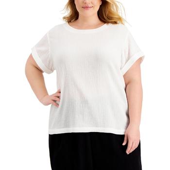 ck卫衣, Calvin Klein | Calvin Klein Womens Plus Cotton Textured Pullover Top商品图片 4.5折