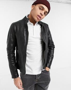 推荐AllSaints Cora slim fit zip through leather jacket in black商品