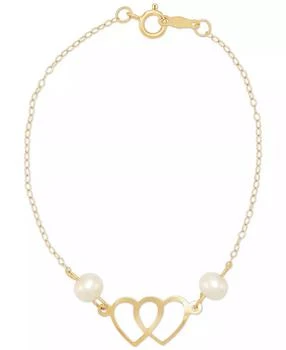 Macy's | Cultured Freshwater Pearl (4-1/2mm) Double Heart Link Bracelet in 14k Gold,商家Macy's,价格¥626