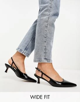 ASOS | ASOS DESIGN Wide Fit Strut slingback mid heeled shoes black patent 独家减免邮费
