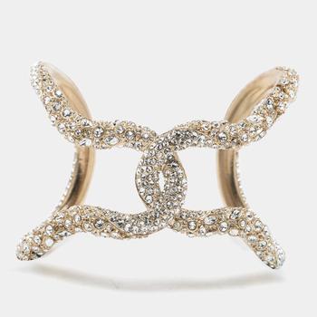 [二手商品] Chanel | Chanel Gold Tone Crystal Open Cuff Bracelet商品图片,8折, 满$800减$100, 满减