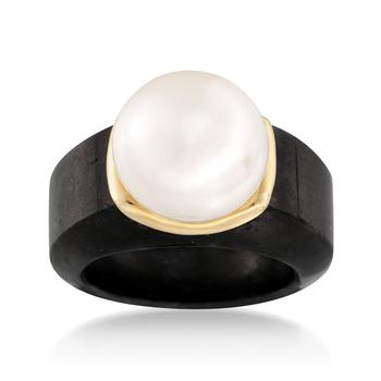商品Ross-Simons 13-13.5mm Cultured Pearl Ring in Black Jade and 14kt Yellow Gold,商家Premium Outlets,价格¥1091图片
