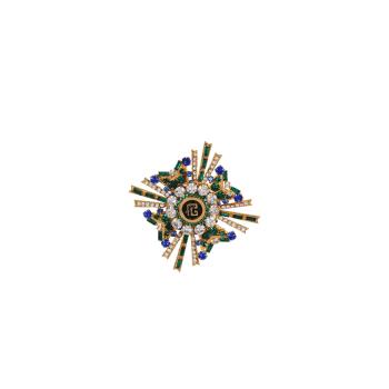 商品Balmain | 包邮包税【预售7天发货】 BALMAIN 23秋冬 女士 胸针 BROCHE PB EN LAQUE, LAITON ET CRISTAUX BN1OT300PB97IFA,商家TLS PARIS,价格¥4856图片
