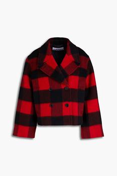Ganni | Double-breasted gingham wool-blend jacket商品图片,3.4折, 满1件减$6, 满一件减$6