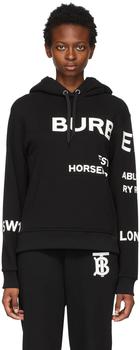 Burberry | Black Oversized 'Horseferry' Hoodie商品图片,