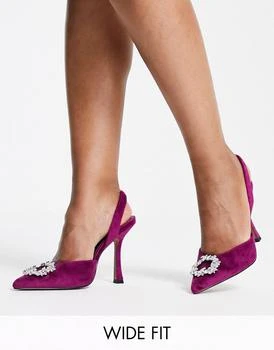 推荐ASOS DESIGN Wide Fit Poppy embellished slingback high heeled shoes in pink商品