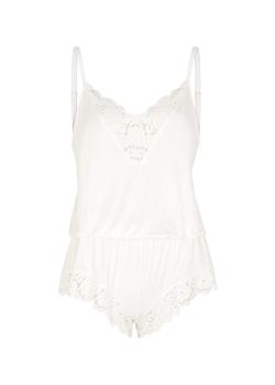 推荐Naya ivory lace-trimmed stretch-jersey playsuit商品