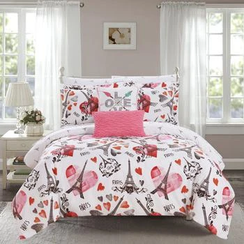 Chic Home Design | Marais 9 Piece Reversible Comforter Set "Paris Is Love" Inspired Printed Design Bed In A Bag FULL,商家Verishop,价格¥1010